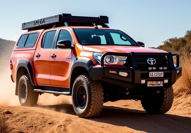 The same Toyota Hilux fully modified for off-road adventure